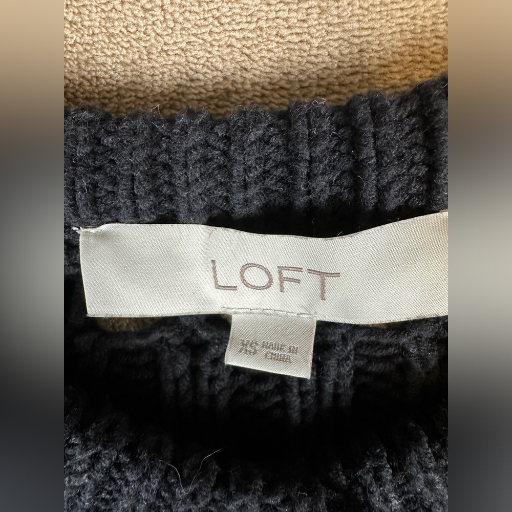 LOFT Women’s XS Black Open Stitch Knit Cardigan Button Front Sweater Crew Neck - Picture 5 of 12